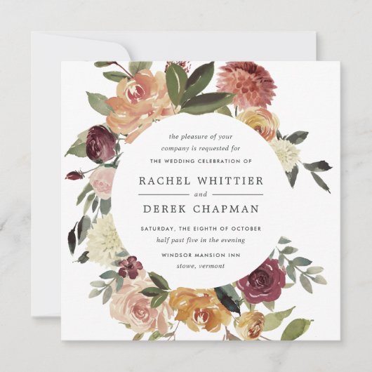 Rustikale Blütenhochzeit | Platz Einladung (Vorderseite)