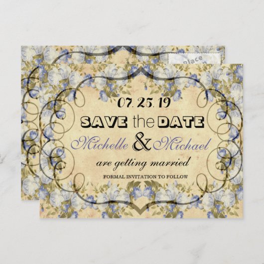 Rustikale Blütenhochzeit rettet das Datum Ankündigungspostkarte (Vorne/Hinten)