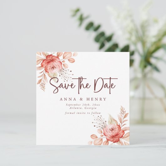 Rustikale Blütenhochzeit Save The Date (Stehend Vorderseite)