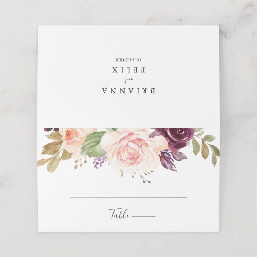 Rustikale Blütenhochzeit und botanische Foliage Platzkarte (Außenseite Aufgefaltet)