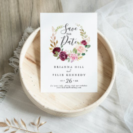 Rustikale Blütenhochzeit und botanische Foliage Save The Date