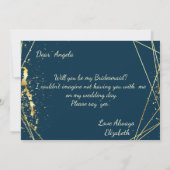 Rustikale Blütenkarte, Blue Bridesmaid Card, Gold Einladung (Rückseite)