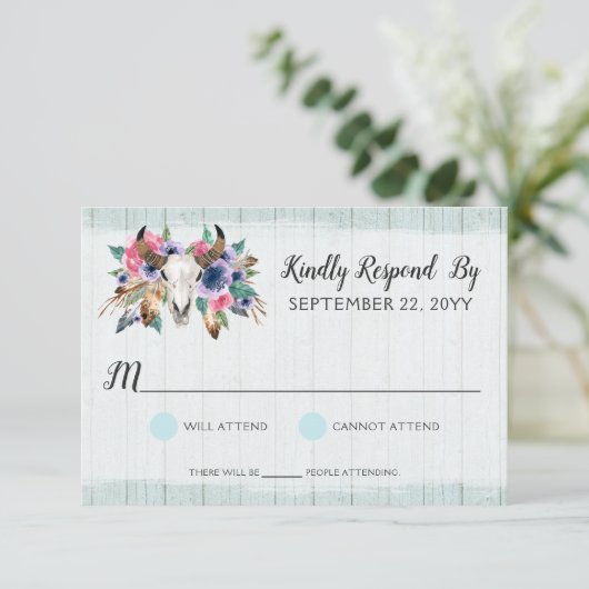 Rustikale Blütenkuh — Bohemische Hochzeit — RSVP (Stehend Vorderseite)