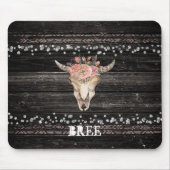 Rustikale Blütenkuh Skull Boho Chic Glam Silver Wo Mousepad (Vorne)