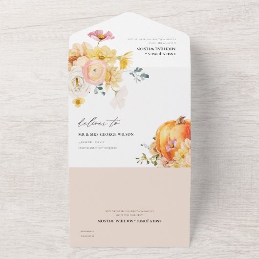 Rustikale Blütenorange All In One Einladung (Außenbereich)