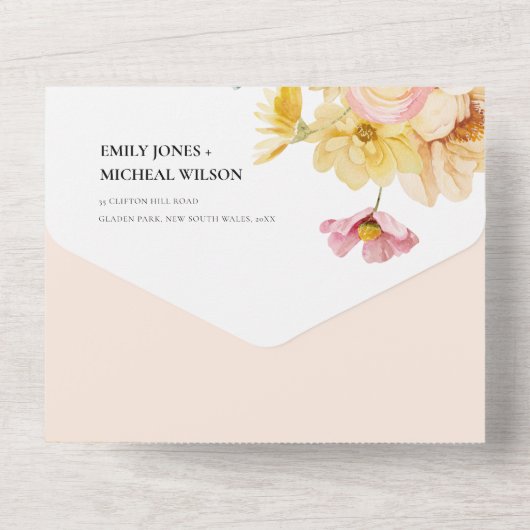 Rustikale Blütenorange All In One Einladung (Rückseite)