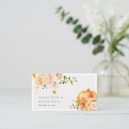 Rustikale Blütenorange Platzkarte (Stehend Vorderseite)