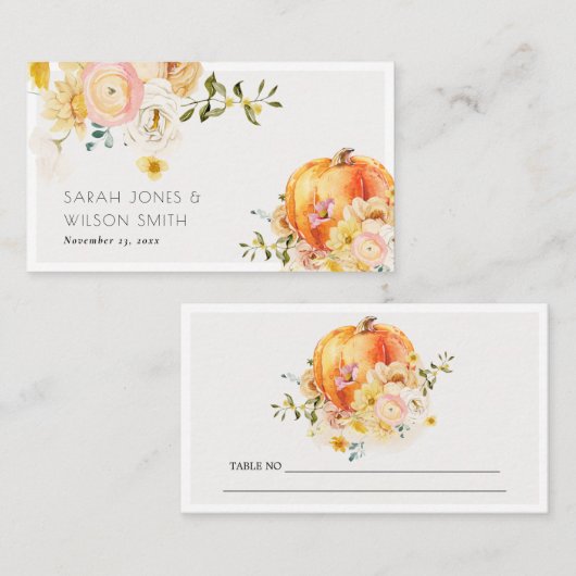 Rustikale Blütenorange Platzkarte (Vorne/Hinten)