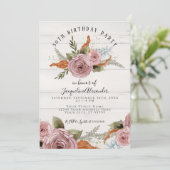 Rustikale Blütenpeony Dusty Pink Wasserfarbe Gebur Einladung (Stehend Vorderseite)