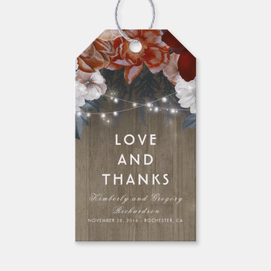 Rustikale Blütenpflaume und Burgunder-Barnverheira Geschenkanhänger (Vorderseite)