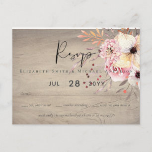 Rustikale Blütenpink-Blütenzeit RSVP Postkarte