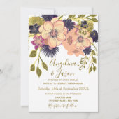 Rustikale Blütenpink-Hochzeit Einladung (Vorderseite)