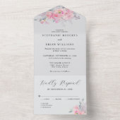 Rustikale Blütenpink-Wasserfarben-Hochzeit All In One Einladung (Innen Boden)