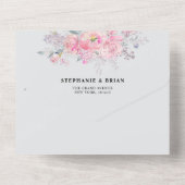 Rustikale Blütenpink-Wasserfarben-Hochzeit All In One Einladung (Rückseite)