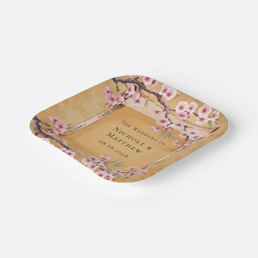 Rustikale Blütenrolle Cherry Blossom Hochzeit Pappteller (Gewinkelt)