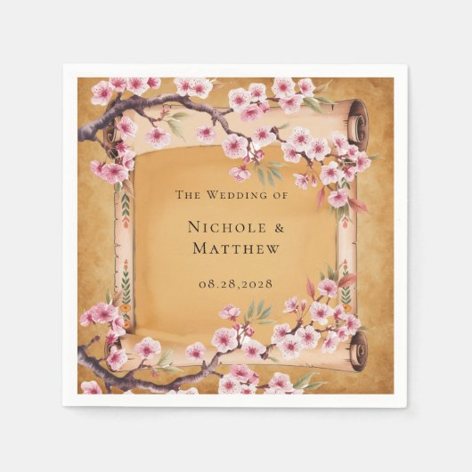 Rustikale Blütenrolle Cherry Blossom Hochzeit Serviette (Vorderseite)