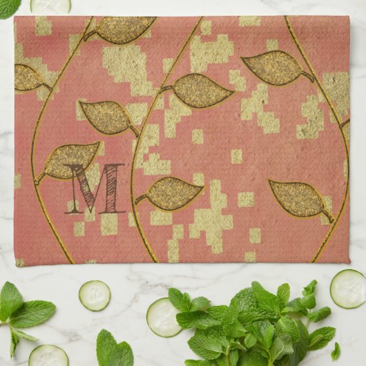 Rustikale Blütenschinken Mit Monogramm Geschirrtuch (Gefaltet)