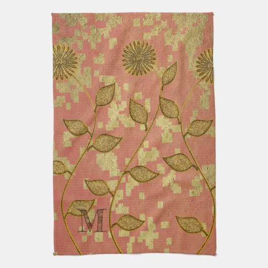 Rustikale Blütenschinken Mit Monogramm Geschirrtuch (Vertikal)