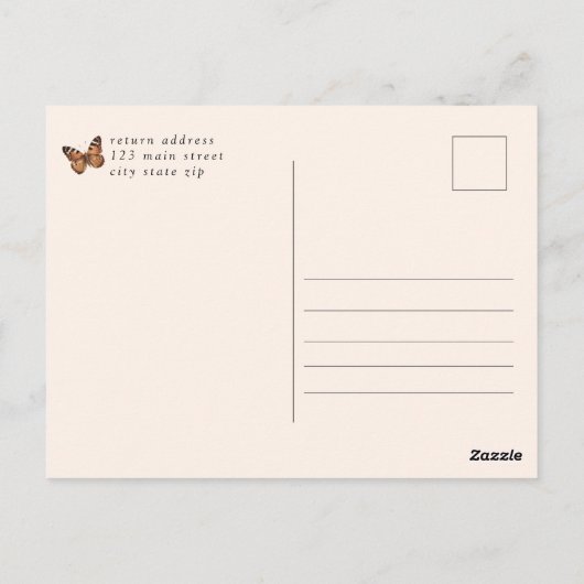 Rustikale Blütenschmetterlingsweibchen Neutrale Ba Postkarte (Rückseite)