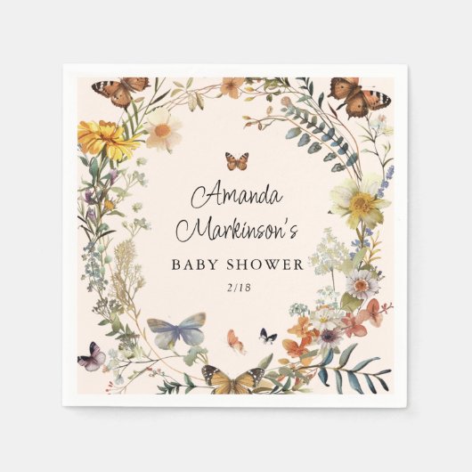 Rustikale Blütenschmetterlingsweibchen Neutrale Ba Serviette (Vorderseite)