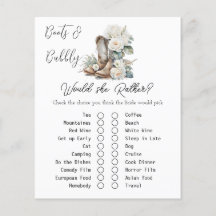 Rustikale Blütenstiefel Brautparty Game Card