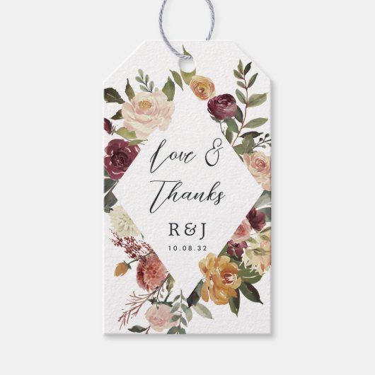 Rustikale blutfarbene Gastgeschenk Hochzeit Geschenkanhänger (Vorderseite)