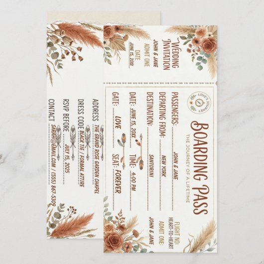 Rustikale Boarding Pass Save-the-Date Hochzeitskar Save The Date (Vorne/Hinten)