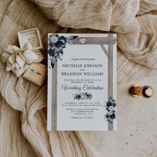 Rustikale Bogen Hochzeit Staubblau Floral Einladung