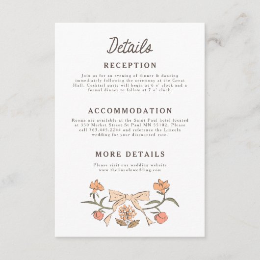 Rustikale Bögen und Blüten - Hochzeitsdetails Begleitkarte (Vorderseite)