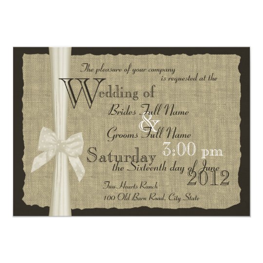 Rustikale Bogen-und Leinwand-Hochzeit 12,7 X 17,8 Cm Einladungskarte