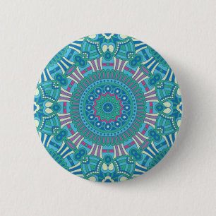 Rustikale bohemianische geometrische Mandala Blau Button