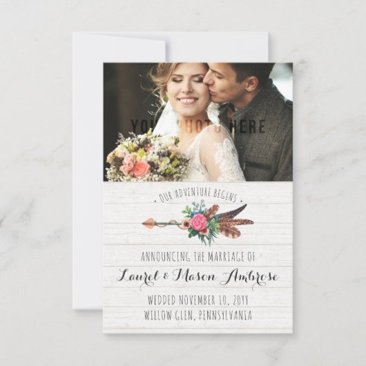 Rustikale Bohemisch Arrow Rose Hochzeitsankündigun Einladung (Vorderseite)