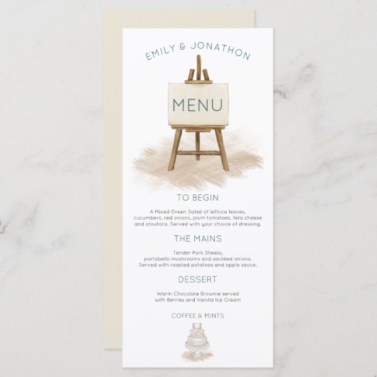 Rustikale Bohemisch Cake Illustration Hochzeit Menükarte (Vorne/Hinten)