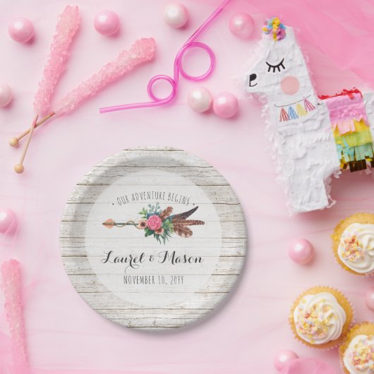 Rustikale Bohemisch Feathers Arrow Hochzeitsempfeh Pappteller (Party)