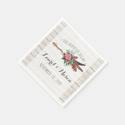 Rustikale Bohemisch Feathers Arrow Hochzeitsempfeh Serviette (Ecke)