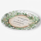 Rustikale Bohemisch Gartengrüne Botanische Hochzei Pappteller (Schrägansicht)