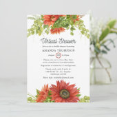 Rustikale Bohemisch Red Sunflower Virtual Dusche Einladung (Stehend Vorderseite)
