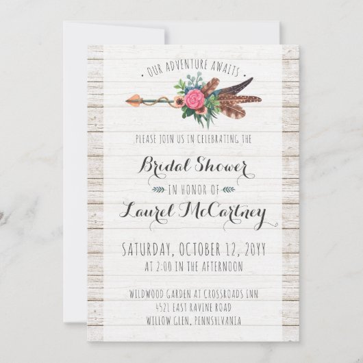 Rustikale Bohemische Arrow Bridal Dusche Einladung (Vorderseite)