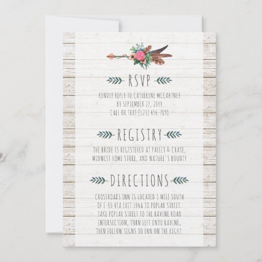 Rustikale Bohemische Arrow Bridal Dusche Einladung (Rückseite)