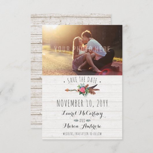 Rustikale Bohemische Arrow-Hochzeit speichert das  Save The Date (Vorne/Hinten)