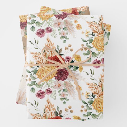 Rustikale Bohemische Blume Pampas Gras Grüne Geschenkpapier Set (Beispiel)