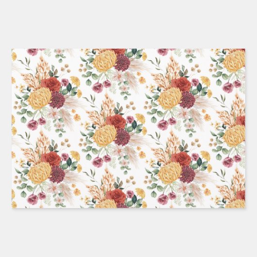 Rustikale Bohemische Blume Pampas Gras Grüne Geschenkpapier Set (Vorderseite)