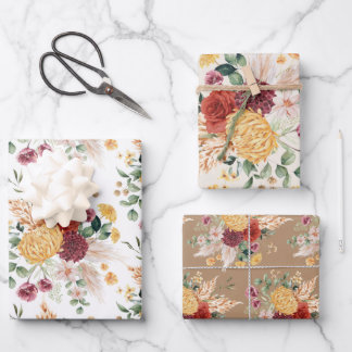 Rustikale Bohemische Blume Pampas Gras Grüne Geschenkpapier Set