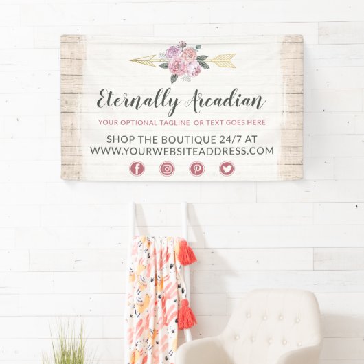 Rustikale Bohemische Blumenpfeile Rosa Rosa Boho Banner (Insitu)