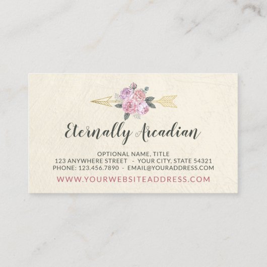 Rustikale Bohemische Blumenpfeile Rosa Rosa Boho Visitenkarte (Rückseite)