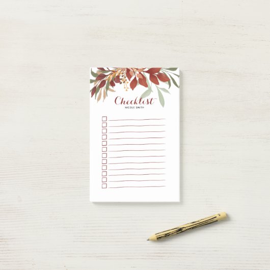 Rustikale Bohemische Fallkalligrafie Post-it Klebezettel (Auf Schreibtisch)