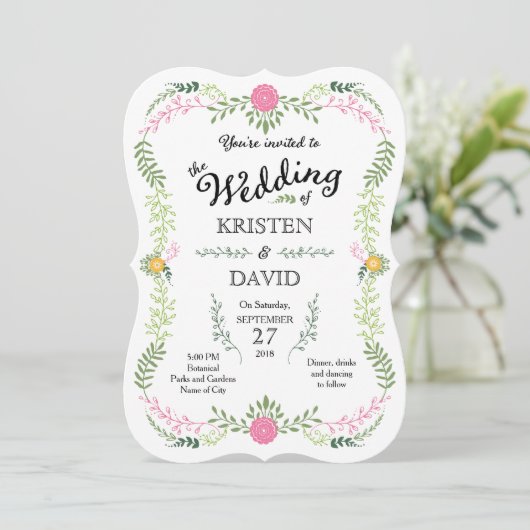 Rustikale Bohemische Frühjahrsfolienfeier Einladung (Stehend Vorderseite)