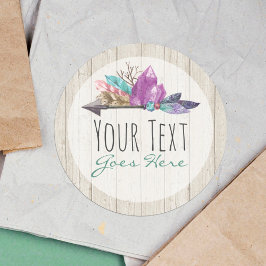 Rustikale Bohemische Kristalle & Arrow Wasserfarbe Runder Aufkleber