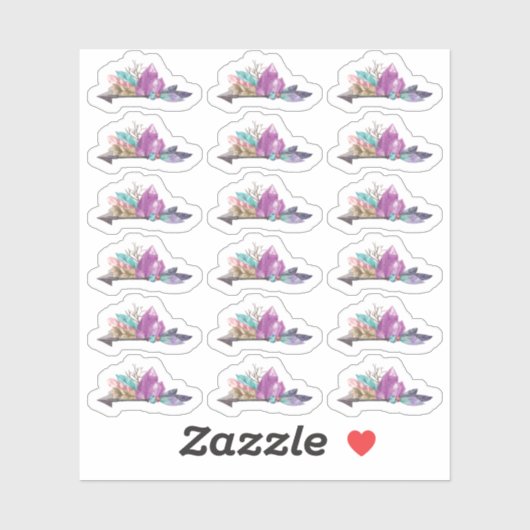 Rustikale Bohemische Kristalle und Arrow-Wasserfar Aufkleber (Blatt)