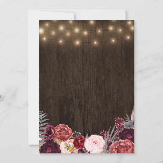 Rustikale Bohemische Marsala Peony Wedding Einladu Einladung (Rückseite)